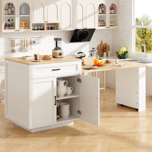 (White) Table haute extensible avec 2 tiroirs et compartiments de rangement 2