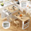 (White) Table haute extensible avec 2 tiroirs et compartiments de rangement 5