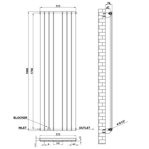 AICA (Anthracite, 1800x553mm) Vertical Mirror Radiator 2