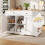 (White,Natural) Îlot de cuisine avec multiprise intégrée, plan de travail et buffet 5