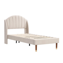 (Beige, 90 x 200cm) Lit rembourré avec sommier à lattes et montage facile sans matelas