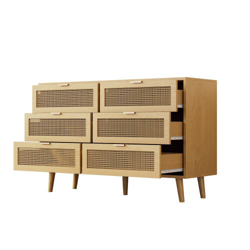 (Oak) Commode avec 6 tiroirs et poignées métal pour rangement 2