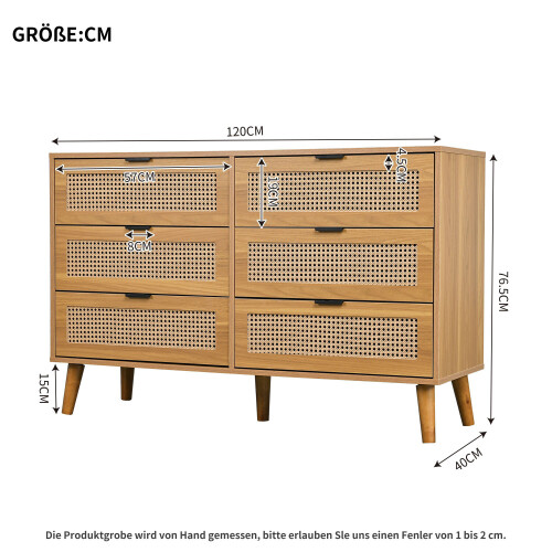 (Walnut) Commode avec 6 tiroirs et poignées métal pour rangement 1