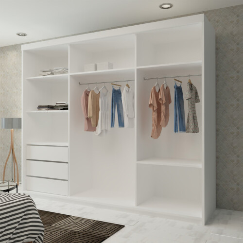 MN Furniture (White, 250cm) Ice Sliding Door Wardrobe with 3 Mirror 2