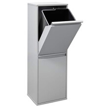 ARREGUI Basic CR202-B Waste Separation and Recycling Bin in steel with 2 buckets, 2 x 17 L (34 L), trash can, recycling cabinet, light grey