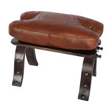 Casa Moro Moroccan Camel Stool Sadia Brown with Real Leather Seat Cushion & Folding Wooden Frame | Craftsmanship from Marrakech | Oriental Stool |