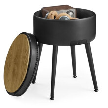 VASAGLE EKHO Collection - Storage Ottoman, Dressing Table Stool, Synthetic Leather with Stitching, Mid-Century Modern, Round Storage Stool Seat with