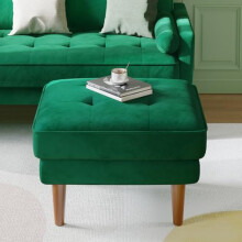 Vesgantti Small Ottoman Green, Velvet Ottoman with Spring Cushion, Rectangle Foot Rest for Couch, Entrance Footstool with Wood Legs, Footstool for