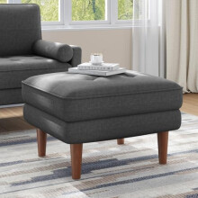 Vesgantti Small Ottoman Dark Grey, Linen Ottoman with Spring Cushion, Rectangle Foot Rest for Couch, Entrance Footstool with Wood Legs, Footstool for