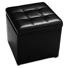 CASART Faux Leather Storage Ottoman, 40x40x40CM Cube Pouffe Toy Box Foot Stool, Home Office Living Room Organiser Chest, 150KG Weight Capacity (Black,