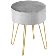 Multigot Round Velvet Ottoman, Upholstered Pouffe Stool with Metal Legs, Lightweight Dressing Table Seat for Bedroom, Living room and Makeup Area