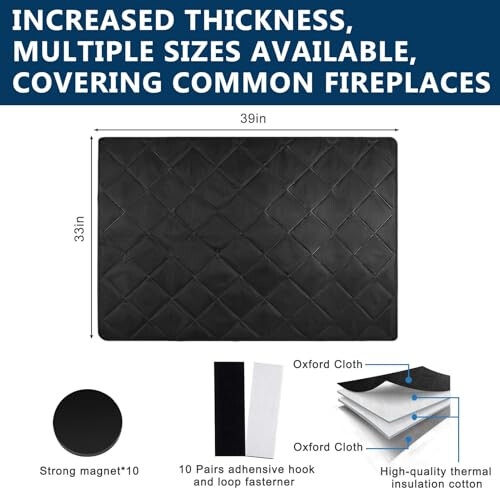 Magnetic Fireplace Blanket - Chimney Insulation Draft Stopper with Magnet and Hook-And-Loop Fasteners 1