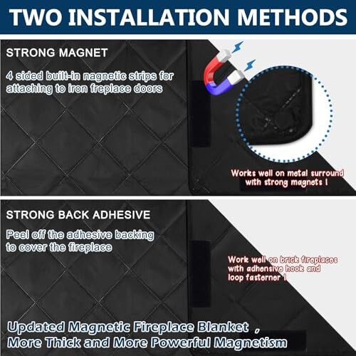 Magnetic Fireplace Blanket - Chimney Insulation Draft Stopper with Magnet and Hook-And-Loop Fasteners 2