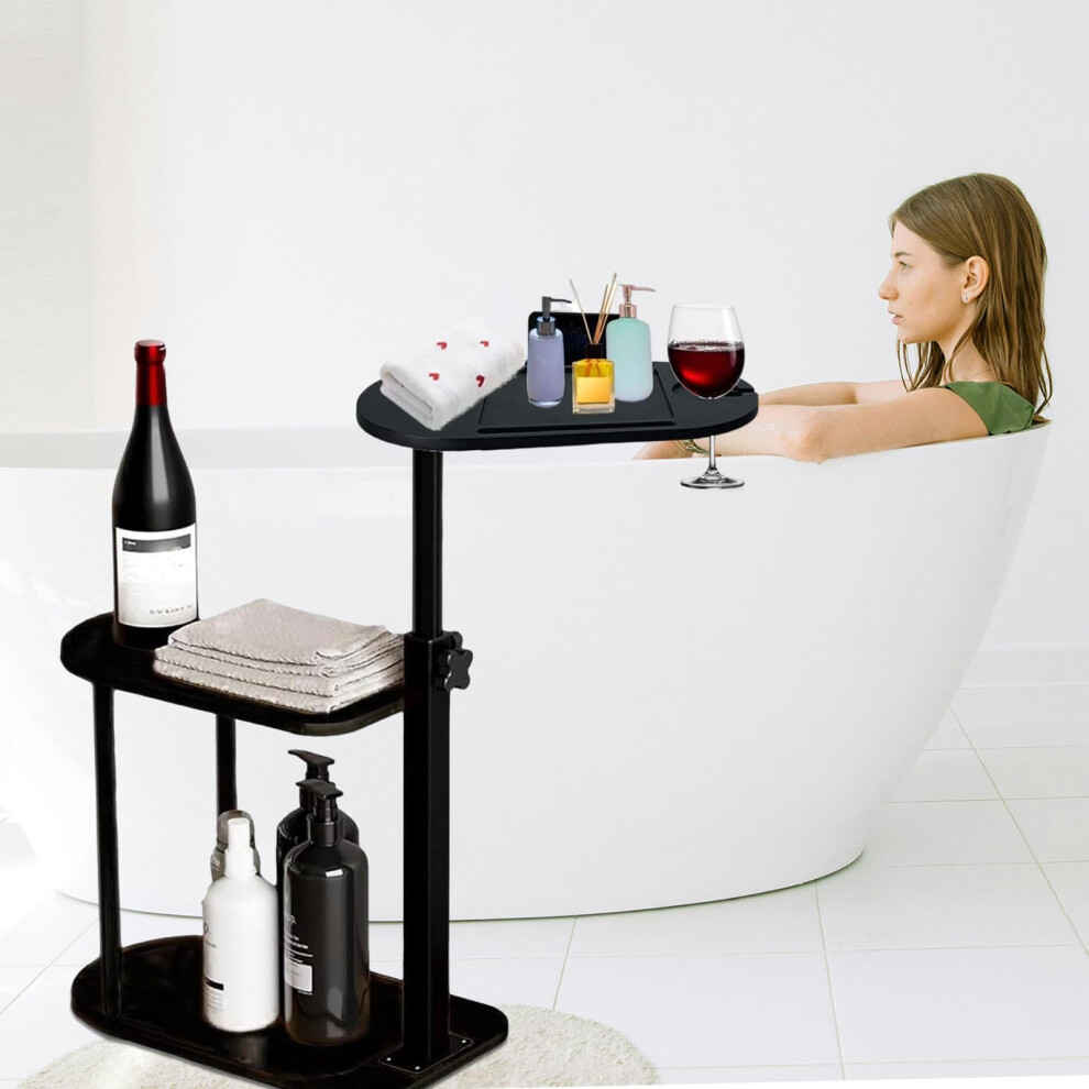 Photos - Doll Accessories BeGyoku 3 Layer Bathtub Tray Table,Bamboo Swivel Bathtub Side Table Height Adjustable,Freestanding Bathtub Tray for Tub Agai