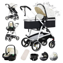 Gcarebb Leather 3 in 1 Pram, City Strollers with Car Seat, Portable One-Click Folding Walking Stick Stroller, High Aluminium Frame Landscape Combined