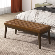 Befurtori Entryway Upholstered Bench, Bedroom Bench End of Bed Faux Leather Bench for Living Room Entryway, Dining Bench with Solid Wood Legs and