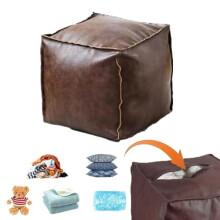 Dlmlemu Storage Ottoman, Foot Stool, Lazy Sofa, Leather Stitched Storage Cushion with Zipper, Rest Stool Under Desk, Stuffable Storage Dolls Old