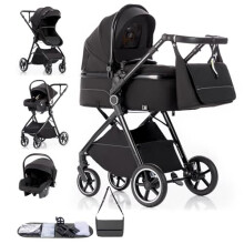 Gcarebb 3 in 1 Prams Travel System, Pushchair with Height Adjustable Handle, Travel Pram with Rain Cover, Baby Stroller with Aluminum Frame for