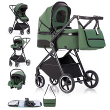 Gcarebb 3 in 1 Prams Travel System, Pushchair with Height Adjustable Handle, Travel Pram with Rain Cover, Baby Stroller with Aluminum Frame for