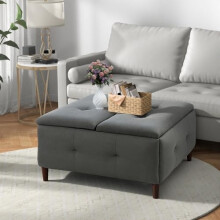 Panana Multi-Functional Large Storage Ottoman with Lift-Top, Spacious Hidden Storage, Wooden Feet Ottoman Coffee Table (Grey Fabric)