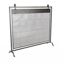 Deco 79 Metal Geometric Suspended Grid Style Netting Single Panel Fireplace Screen with Bolted Detailing, 38 Inch x 9 Inch x 35 Inch, Black