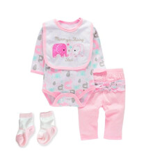 Scnbom Reborn Baby Dolls Clothes for 17-22 inch newborn babies Girl Outfits Accesories (Light pink elephant 3pcs Set)