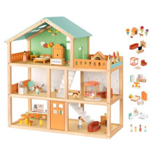 OOOK Large Wooden Dollhouse with 42 Pcs Luxurious Furniture Accessories, 3-Story Doll House 6 Rooms Balcony Wooden Stairs, Ideal Modern Dollhouse for