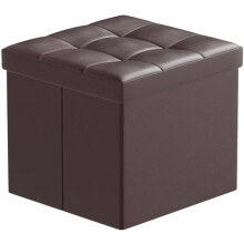 BRIAN & DANY Folding Storage Ottoman, Faux Leather Cube Foot Rest Stool with Cover, Storage Chest with Highly Elastic Sponge Filling, Brown, 38 x 38 x