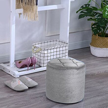 BALLSHOP Velvet Round Footstool Dressing Stool Table Rivet Design Bedroom Chair with Felt Feet Shoe Stool Mini Footrest Crushed Diamante Ice Ottoman