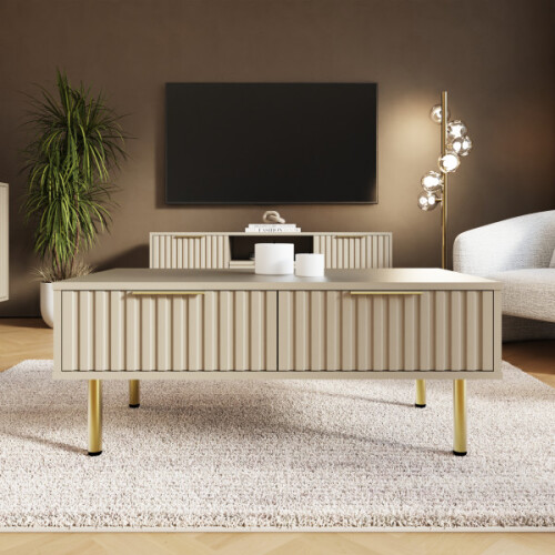 Nervata 2 Drawers Coffee Table Ivory