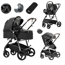 Lnhcrbs 3-in-1 Pram, Baby Stroller with Lightweight Portable Aluminum Frame & One-Touch Fold, Designed for Babies 0-4 Years (22Kg),Black