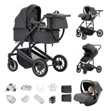 Kakbgee 3-in-1 Travel System with Car Seat, Foldable Pram, Height-Adjustable Handle, 4-Wheel Suspension, Rain Cover, Mosquito Net, All Terrain Travel