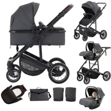 Lnhcrbs 3 in 1 Stroller,Travel System, Grey- Pushchair, Pram with Adjustable Handle,Front Wheels can be Locked, 0-4,22KG