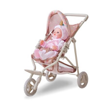 Teamson Kids Jogging Doll Stroller in Beige with Confetti Pattern, Adjustable Canopy, Soft Grip, Harness & Storage Basket for Nurturing Role Play