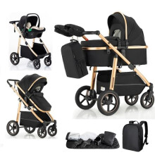 Lnhcrbs 3 in 1 Stroller, Baby Stroller 3 in 1 with Adjustable Handle, Convertible Pushchairs and Strollers, for 22kg, 0-4 Years(Black)