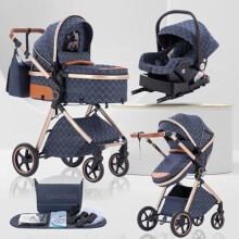 Lnhcrbs Baby Stroller 3 in 1, Travel Pushchair‘s Lie-Flat Pram is Foldable, Stroller System Handle is Adjustable, The Wheels are Made of PU
