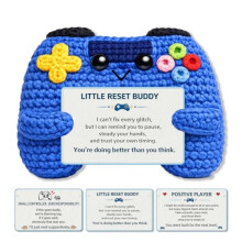 AIKOBAA Blue Game Controller Plush – Handmade Crochet Gaming Buddy with 3 Inspirational Message Cards – Motivational Gift for Gamers, Teens &