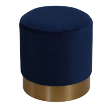 Cortesi Home CH-OT906303 Sheppe Cylindrical Ottoman 18" Blue Velvet With Gold Base