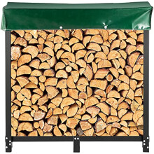 VEVOR Firewood Log Rack, 6ft Firewood Rack Outdoor, Black stand, Steel Outdoor Wood, Log Holder with Load Capacity 1300lbs, with Cover & Fireplace