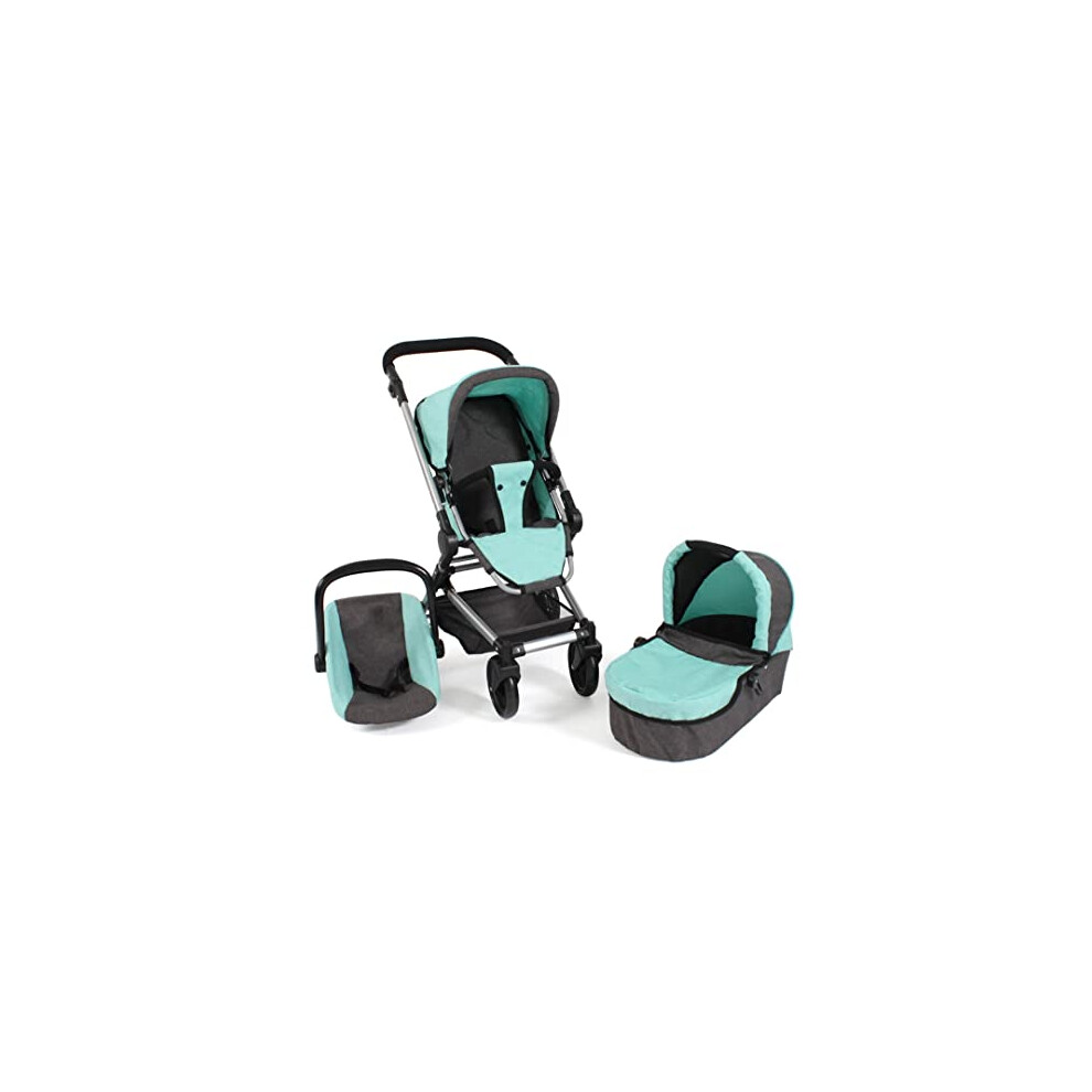 Bayer Chic 2000 Fides 645 42 Combination Doll's Pram 3-In-1, Melange Anthracite Mint, 61 X 44.5 X 85 Cm