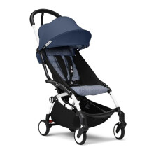 Stokke YOYO3 Stroller from 6 Months - Includes White Frame/Air France Blue Seat Cushion + Canopy - Folds in & Out in a Flash - Light & Compact -