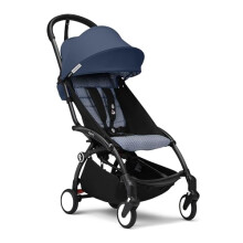 Stokke YOYO3 Stroller from 6 Months - Includes Black Frame/Air France Blue Seat Cushion + Canopy - Folds in & Out in a Flash - Light & Compact -
