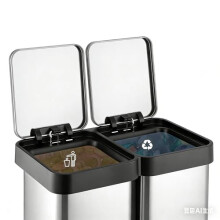 Dual Compartment Kitchen Trash Can & Recycling Bin 16 Gallon 60L, Stainless Steel Hands-Free Foot Pedal, Soft-Close Double Lid with Removable Inner
