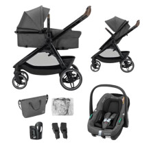Maxi-COSI Zelia S Trio² Stroller 3 in 1 Set, 0-4 Years, Up to 22 kg, One-Hand Fold, Compact and Reversible Pushchair, Includes CabrioFix S i-Size Car