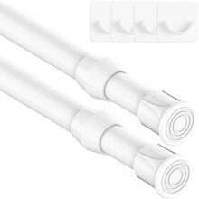 2 Pieces Tension Rod for Net Curtains Extendable Curtain Poles for Bookshelf Bedrooms DIY Shelf - White, 75-95CM (Diameter 13mm)