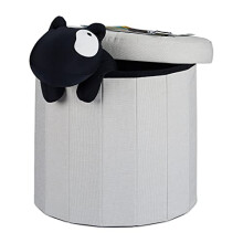 Relaxdays Round Storage Ottoman Size L, Lidded Footstool, Padded Storage Seat, HWD: 43x45x45 cm, Cream
