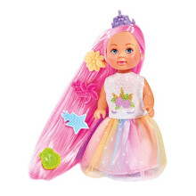 Simba 105733505 - Evi Love Rainbow Princess Doll with Long Hair, 4 Hair Clips and Brush, 12 cm, for Children from 3 Years