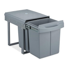 Relaxdays Built-in Waste Bin 2 Compartment 20 Volume Each, Pull-Out Disposal Unit, Recycling, HWD: 41 x 34 x 52 cm, Grey