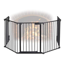 Relaxdays Fireplace Guard, 5 Panels, HxW each 75 x 60 cm, with Door, Child Protection, Fireside Barrier, Steel, Black