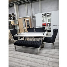 Modernique Precious Modern Chrome Legs And Velvet Luxury Upholstered Living Bedroom Hallway Seat Bench Footstool in Black, Grey, Beige Velvet 155